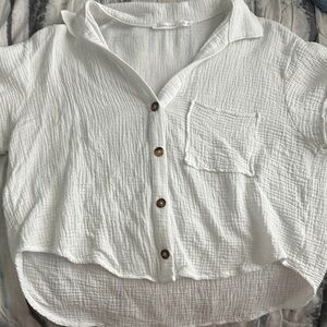 Altar'd State White Cropped Button Down Shirt